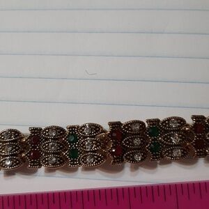 Gold Colot Bracelet with Red and Green Accents